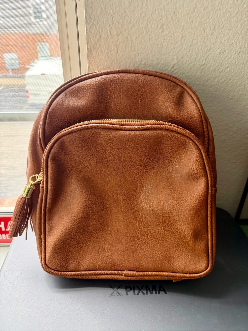 Vegan Leather - Classic Tan Leatherette Backpack - Tan